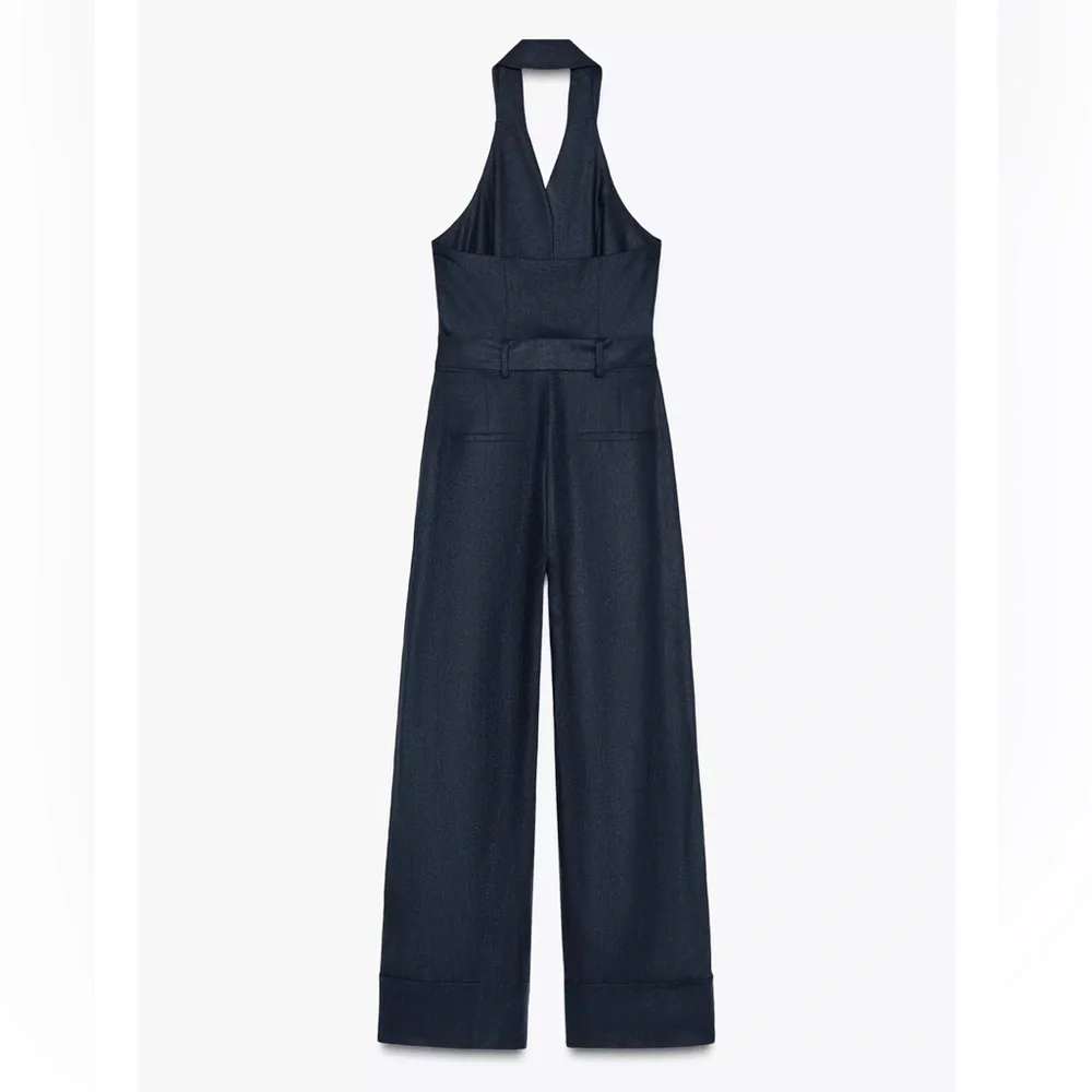 Zara Halter Belted Linen Jumpsuit